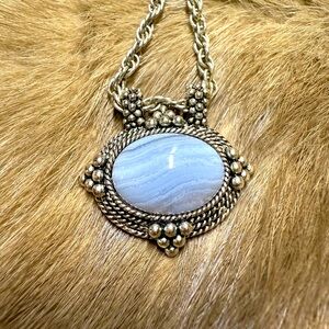 Vintage Blue Lace Agate pendant and necklace 1928